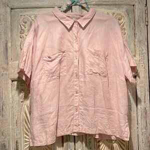 EUC Eileen Fisher 100% Organic Cotton Button-Down Top /Soft/Pale Pink, 2X/